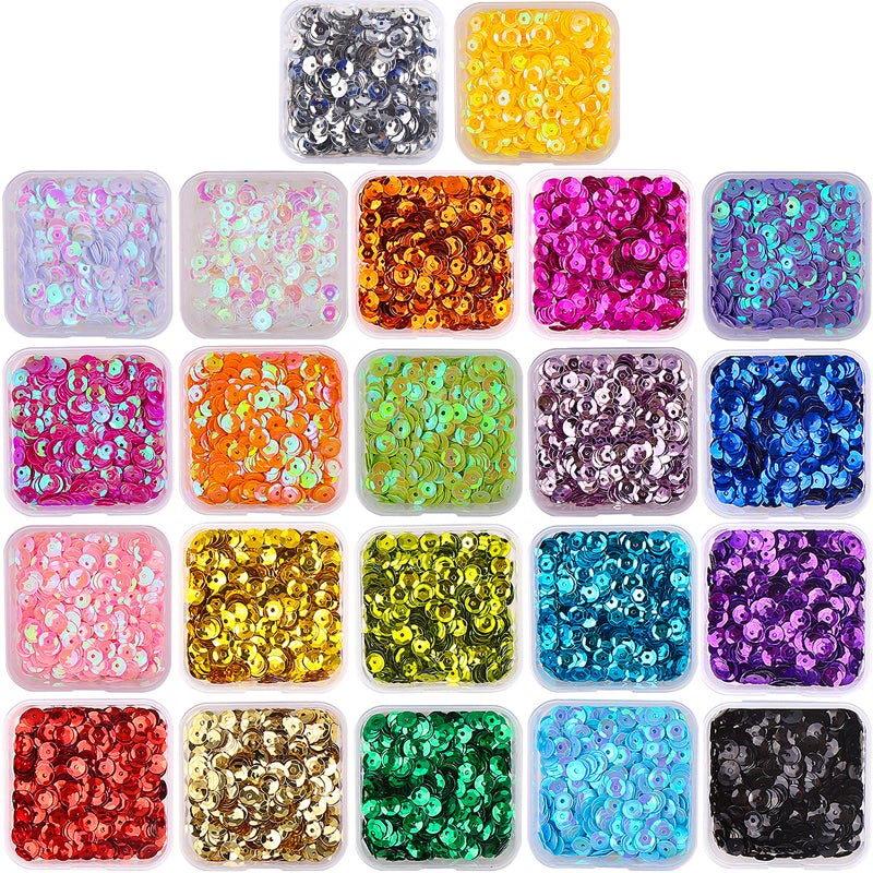 DIYASY 9800 Pcs 6MM Bulk Loose Sequins Round Embroidery Sequins Cup Craft Sequin with Holes for DIY 22 Colors