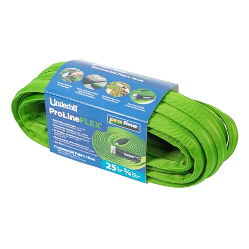 Underhill ProLine Flex Fabric Garden Water Hose Flexible Rubber Core Lightweight Collapsible Aluminum End Fittings Hot Water Safe 600 PSI Burst Pressure 300 PSI Working Pressure 34 Inch x 25 ft Long - Image 1