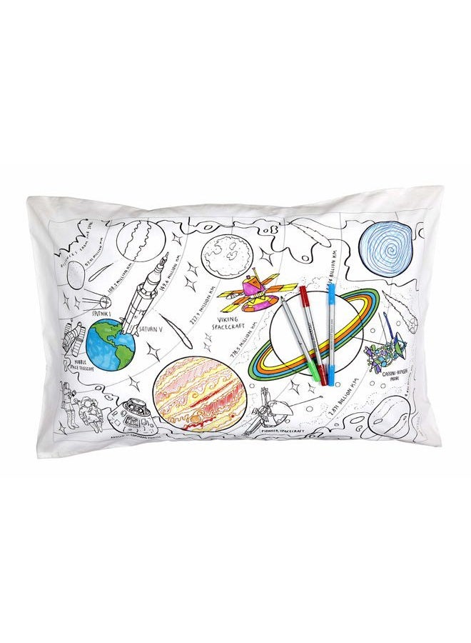 eatsleepdoodle Colouring Pillowcase For Kids w/ 10pk Washable Markers For Kids - 75x50cm Space Kids Colouring Pillowcase - Ultra Washable & Reusable Arts and Crafts For Kids - Image 1