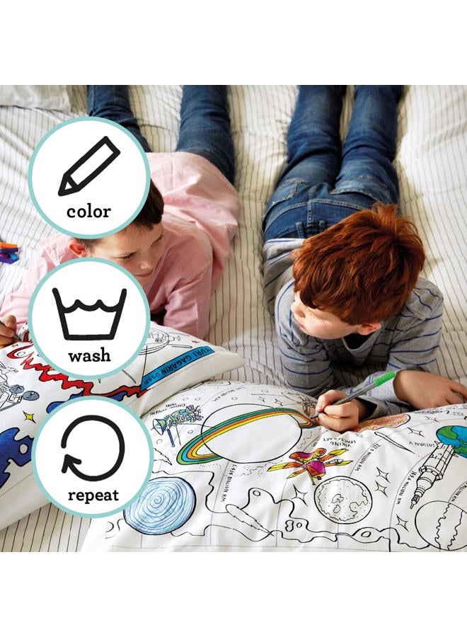 eatsleepdoodle Colouring Pillowcase For Kids w/ 10pk Washable Markers For Kids - 75x50cm Space Kids Colouring Pillowcase - Ultra Washable & Reusable Arts and Crafts For Kids - Image 3