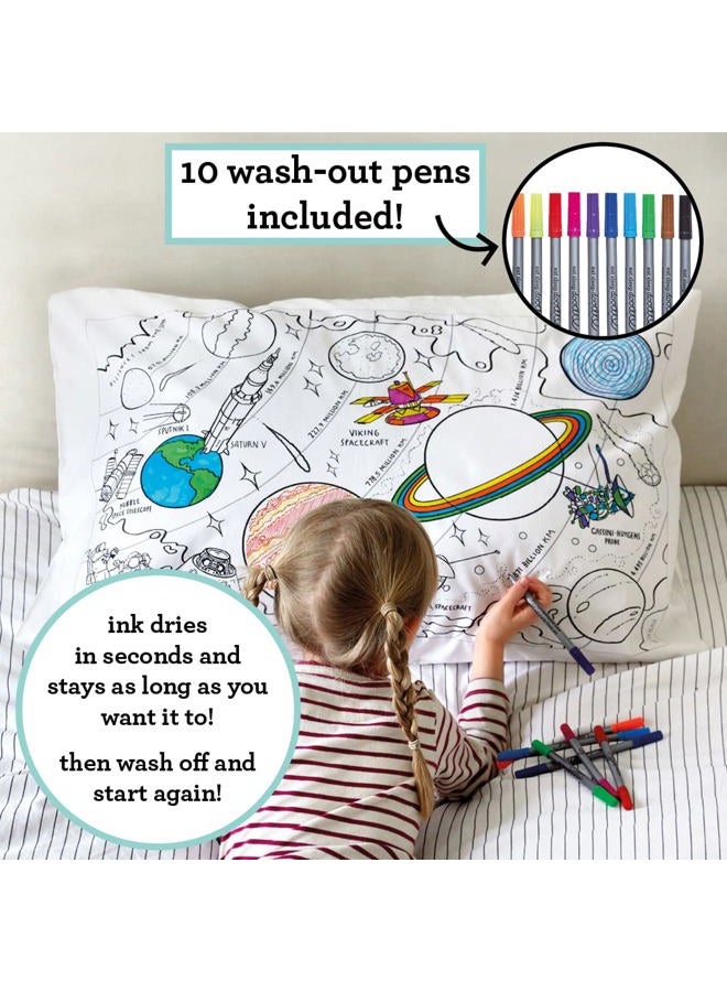 eatsleepdoodle Colouring Pillowcase For Kids w/ 10pk Washable Markers For Kids - 75x50cm Space Kids Colouring Pillowcase - Ultra Washable & Reusable Arts and Crafts For Kids - Image 2