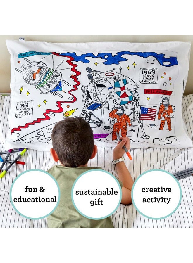 eatsleepdoodle Colouring Pillowcase For Kids w/ 10pk Washable Markers For Kids - 75x50cm Space Kids Colouring Pillowcase - Ultra Washable & Reusable Arts and Crafts For Kids - Image 5