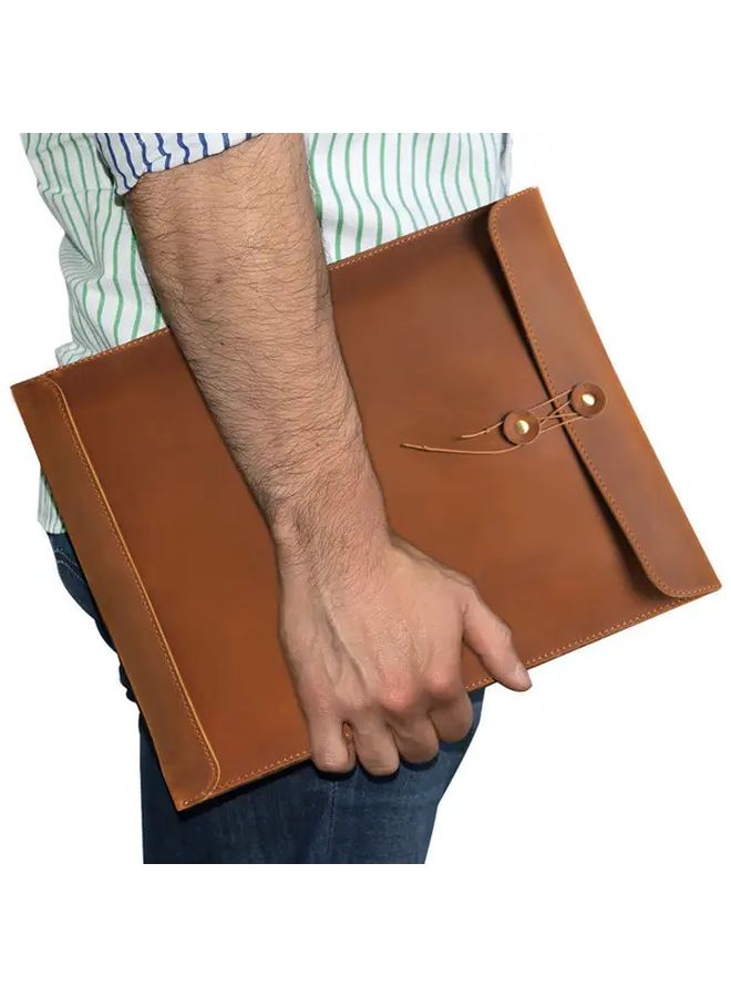 حامل مستندات من الجلد البقري مقاس A4 باللون الأزرق، سعة كبيرة، حقيبة ملفات محمولة باليد، حقيبة مكتبية أنيقة مبسطة، قابلة للحمل لتخزين الأوراق - Image 1