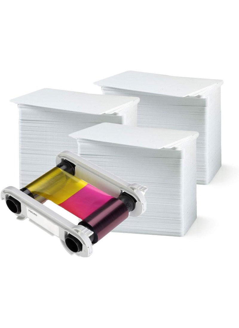 Bodno Evolis R5F008AAA Color Ribbon  YMCKO  300 Prints with Bodno Premium CR80 30 Mil Graphic Quality PVC Cards  Qty 300  - Image 1