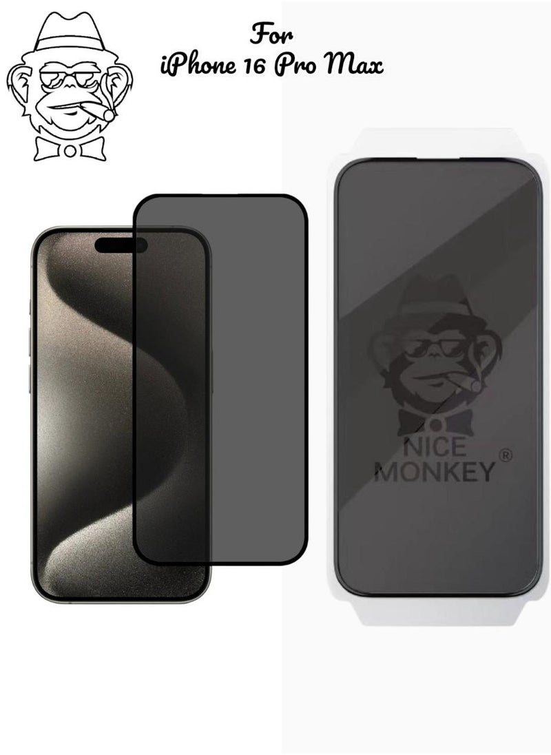 NICE MONKEY iPhone 16 Pro Max Premium High-Quality Anti-Spy Privacy Screen Protector for iPhone 16 Pro Max – Ultra-Clear, Scratch Resistant, Anti-Fingerprint, 9H Tempered Glass, Full Coverage with Easy Installation  - Image 1