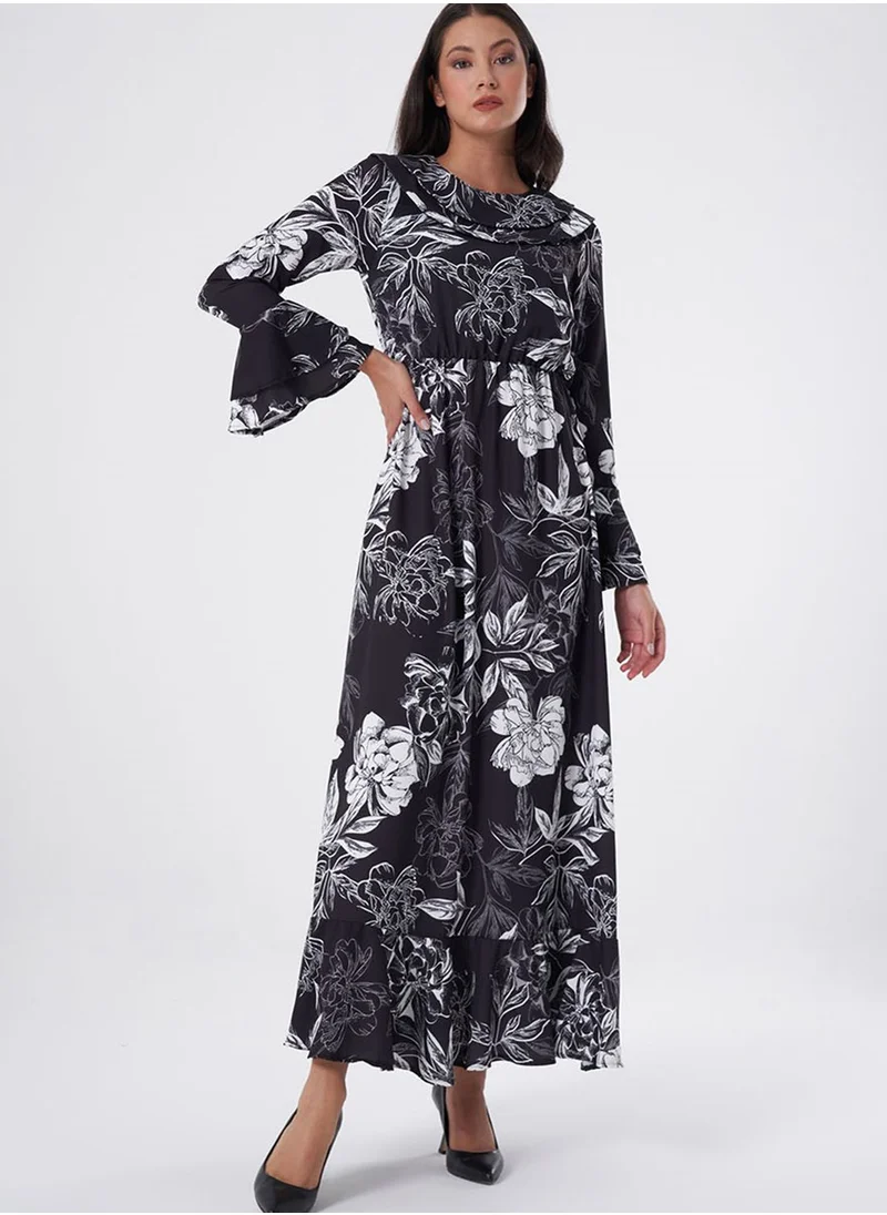 MIZALLE Floral Print Ruffle Detail Dress