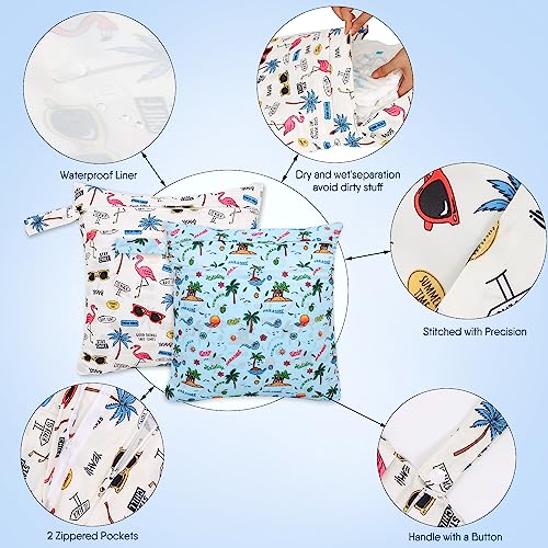 SANFERGE 2pcs Cloth Diaper Wet Dry Bags Waterproof Reusable Wet Bag with 2 Zipper Pockets Handle Washable Laundry Bags for Baby Adult Clothes Travel Beach Pool Daycare Yoga Gym Exercise Swimsuits - Image 3