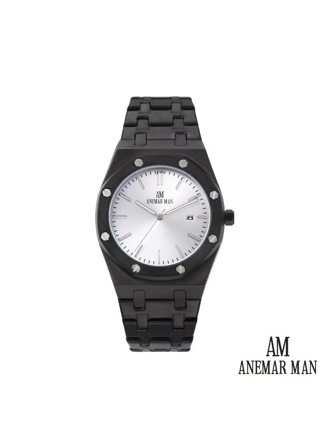ANEMAR MAN High-quality, water-resistant men's stainless steel wristwatch with a black strap and silver dial.