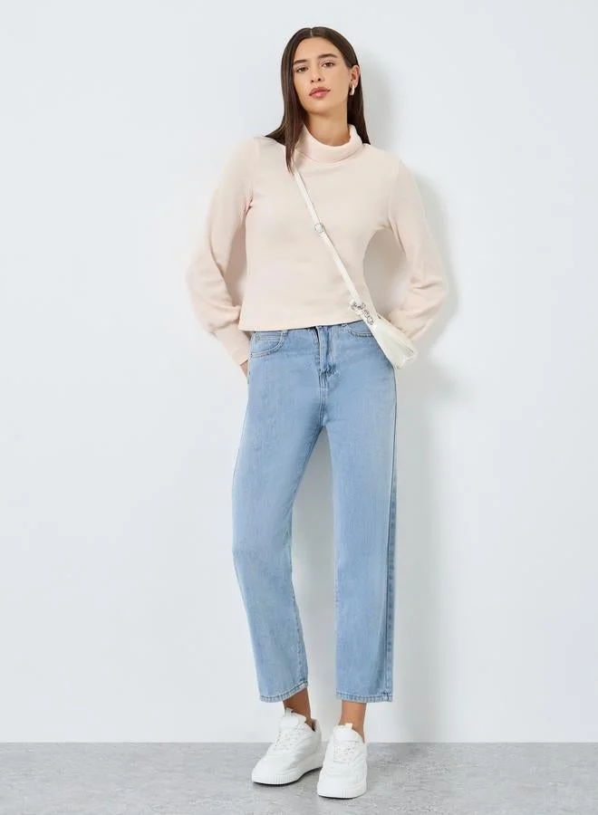 Take Two Solid High Neck Long Sleeve Top