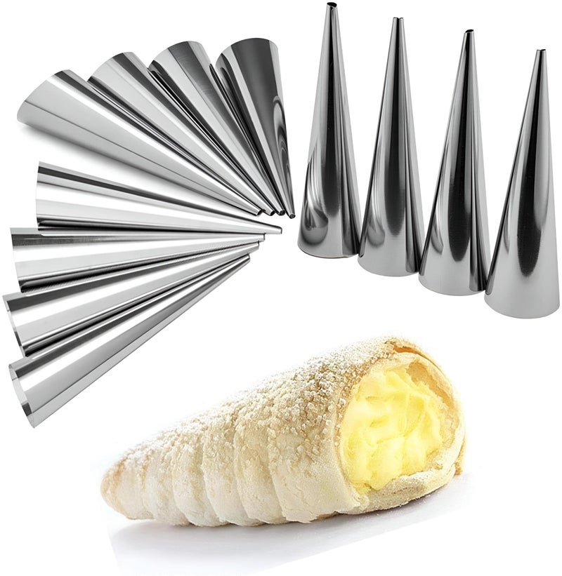 Baking Cones Set - Elevate your dessert game with this versatile set of stainless steel baking cones, perfect for creating delicious cream horns (12 pieces). - Image 1