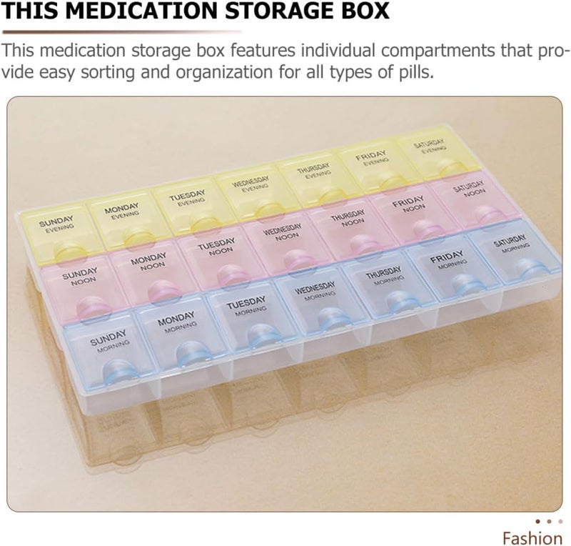 DOITOOL Weekly 21-Compartment Medicine Organizer Box, Small Reusable Plastic Pill Dispenser with Independent Lids, Portable Vitamin Case for Daily Home and Travel Use - Image 3