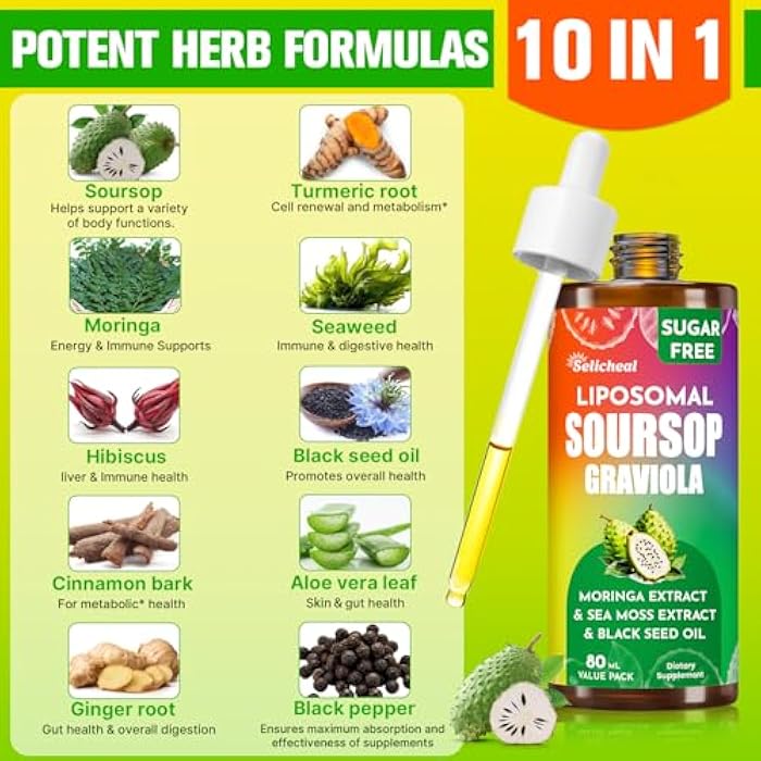 Selicheal سورسيوب بيتيرز سائل 880 ملغ، قطرات متعددة الفيتامينات من سورسيوب مع مستخلص الأوراق وطحالب البحر، لدعم الخلايا وتجديدها، المناعة، الكبد، الأمعاء، النوم، البشرة ومضادات الأكسدة | 2.8 أونصة سائلة - إمداد لمدة 80 يومًا - Image 5