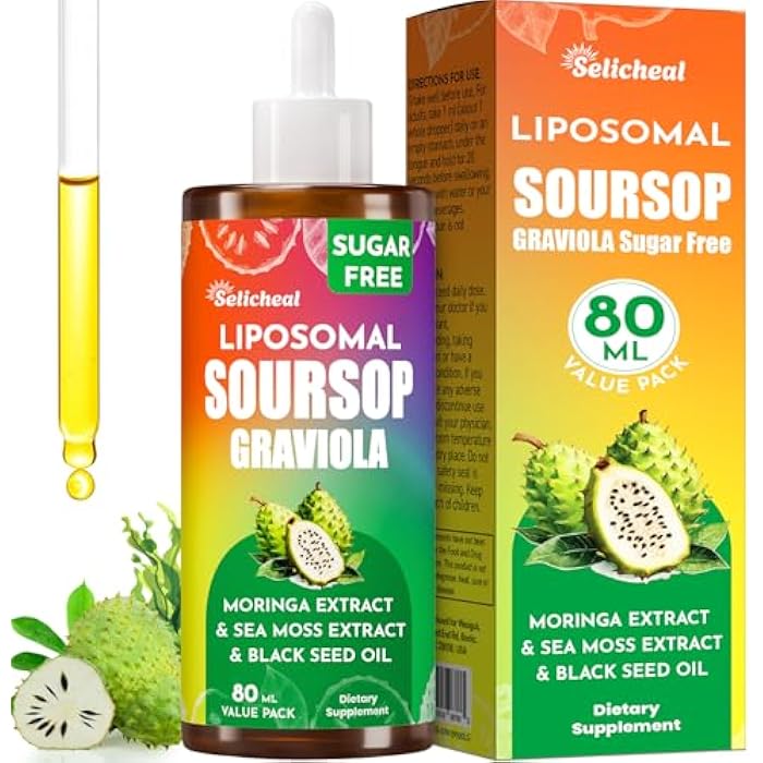 Selicheal سورسيوب بيتيرز سائل 880 ملغ، قطرات متعددة الفيتامينات من سورسيوب مع مستخلص الأوراق وطحالب البحر، لدعم الخلايا وتجديدها، المناعة، الكبد، الأمعاء، النوم، البشرة ومضادات الأكسدة | 2.8 أونصة سائلة - إمداد لمدة 80 يومًا - Image 1