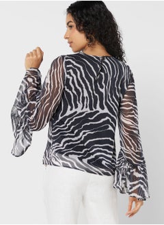 WAREHOUSE Flute Sleeve Printed Top  - Image 2