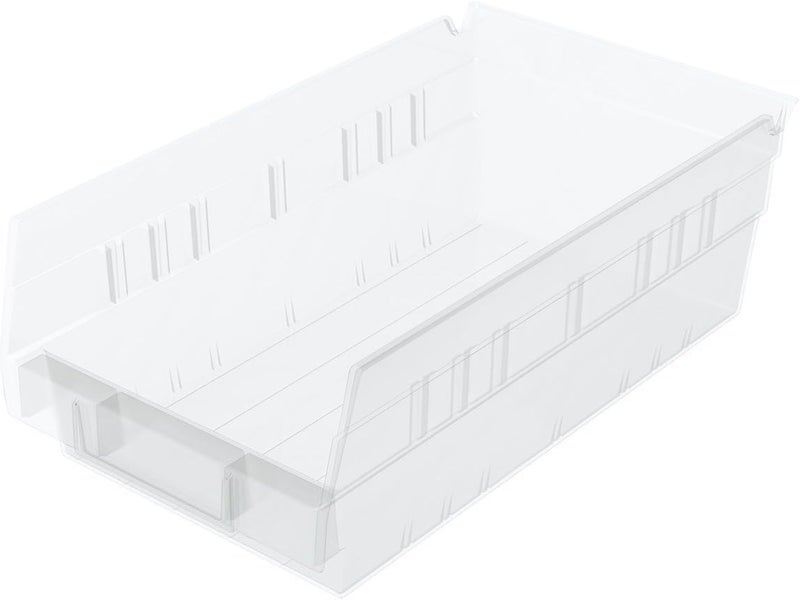 Akro-Mils 30130 Plastic Shelf Bins, Heavy Duty Storage Bins for Garage, Closet, and Drawer Organization, 12-Inch x 6-1/2-Inch x 4-Inch, Clear, 12-Pack - Image 1