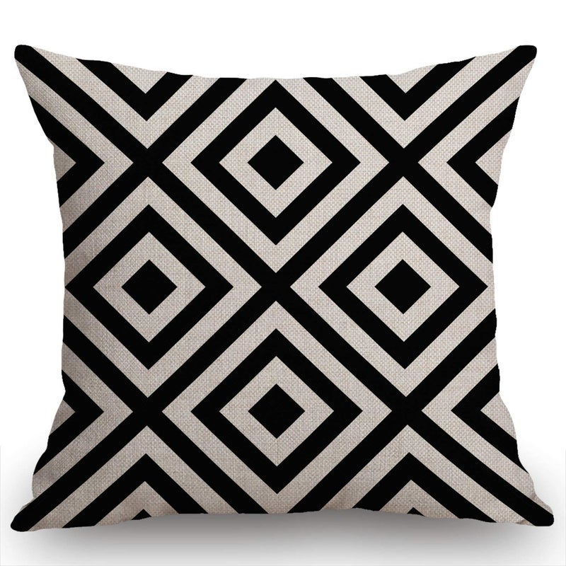 Swono Geometric Striped Black and White Diagonal Inclined Lines Throw Pillow Cover Cushion Case for Home Decor Sofa Couch 18 x 18 Inch Cotton Linen Farmhouse Decorations