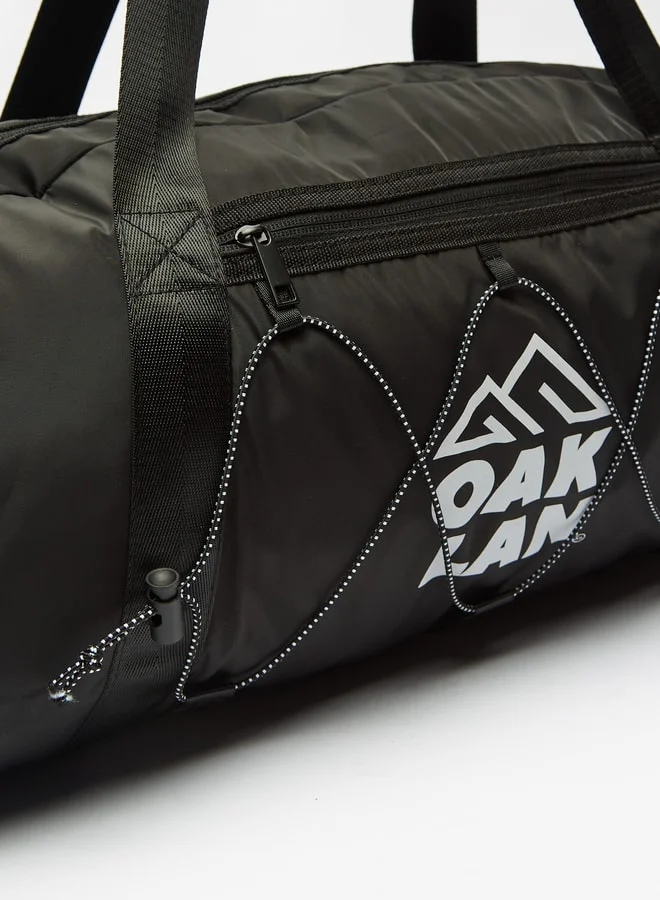 Oaklan by Shoexpress Men Logo Print Duffel Bag with Detachable Strap and Zip Closure