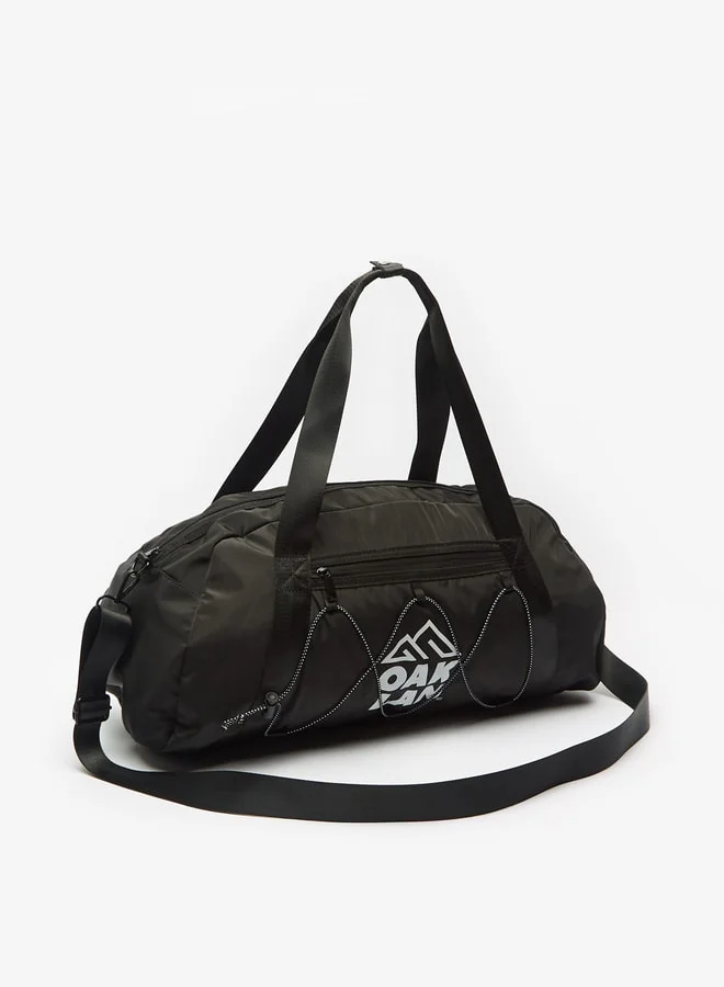 Oaklan by Shoexpress Men Logo Print Duffel Bag with Detachable Strap and Zip Closure