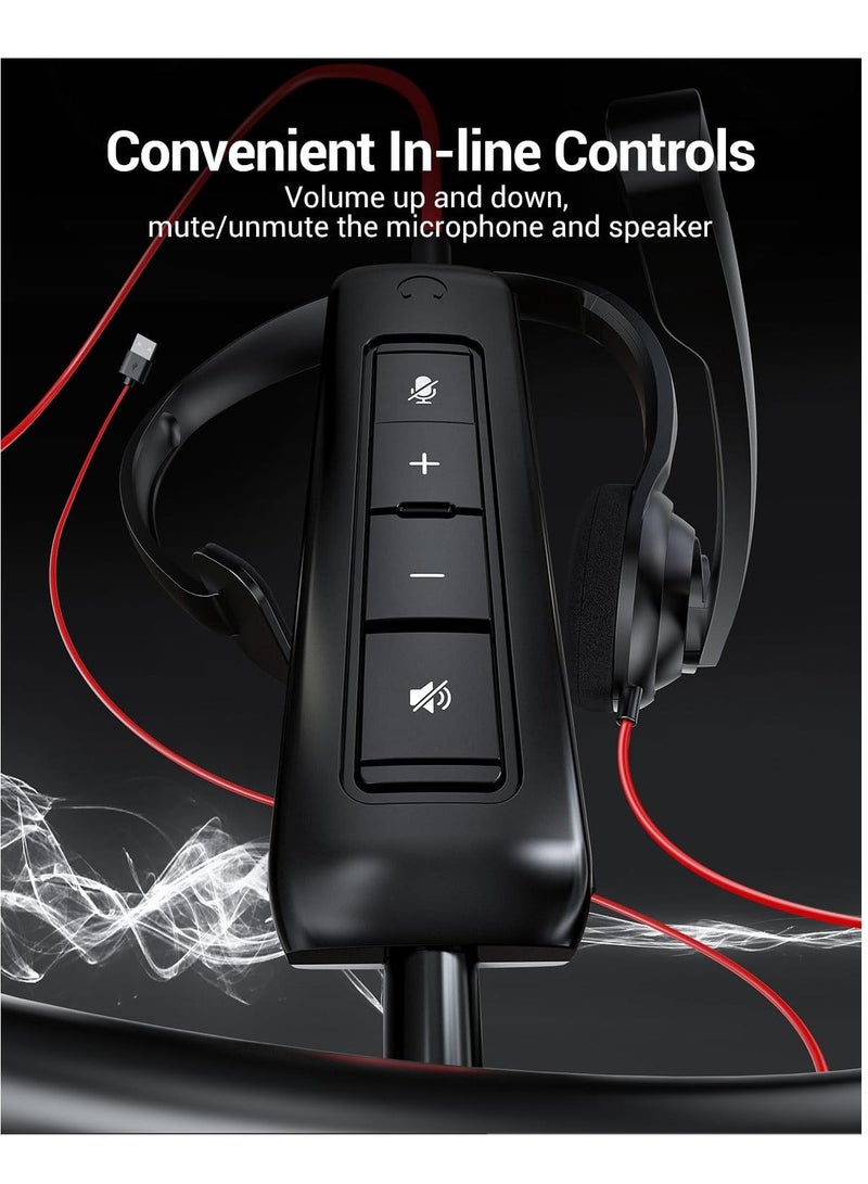 USB Headset with Microphone Noise Cancelling in-line Control, Super Light, Ultra Comfort Computer Headset for Laptop pc, On-Ear Wired Office Call Center Headset for Boom Skype Webinars - Image 2