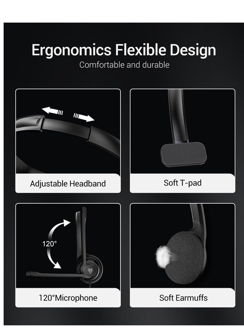 USB Headset with Microphone Noise Cancelling in-line Control, Super Light, Ultra Comfort Computer Headset for Laptop pc, On-Ear Wired Office Call Center Headset for Boom Skype Webinars - Image 5