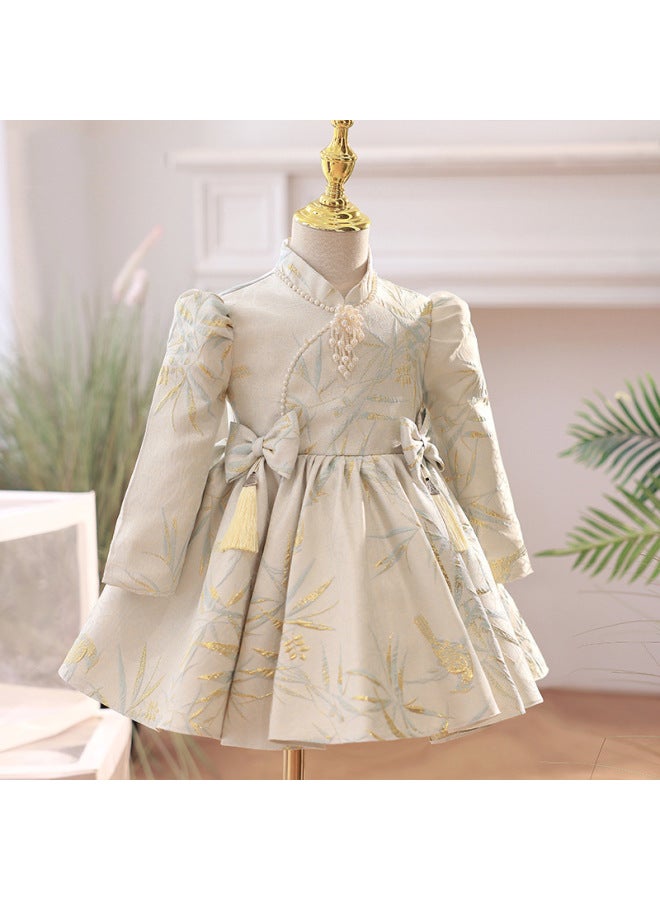 Chinese Girls' One-year-old Banquet Dress For Baby Girls Summer Baby Grab Zhou Guofeng Tang Dress New Year Cheongsam High-end Flower Girl
