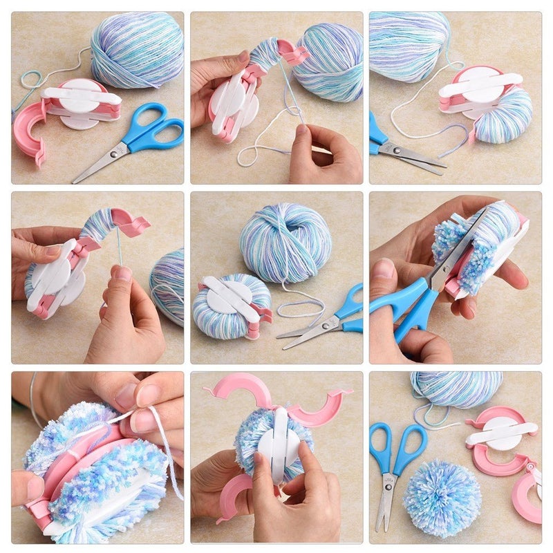 Ayasee Pompom Maker Kits, Pom pom Knitting Loom Kit Fluff Ball Weaver Needle Craft DIY Knitting Crochet Craft Tool Kit, 4PS Pompom Maker+10PS Knitting Stitch Markers+10PS Plastic Needles+1PS Scissors(25) - Image 4