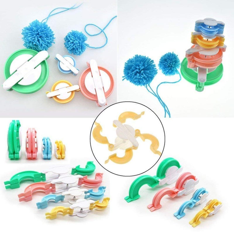Ayasee Pompom Maker Kits, Pom pom Knitting Loom Kit Fluff Ball Weaver Needle Craft DIY Knitting Crochet Craft Tool Kit, 4PS Pompom Maker+10PS Knitting Stitch Markers+10PS Plastic Needles+1PS Scissors(25) - Image 2