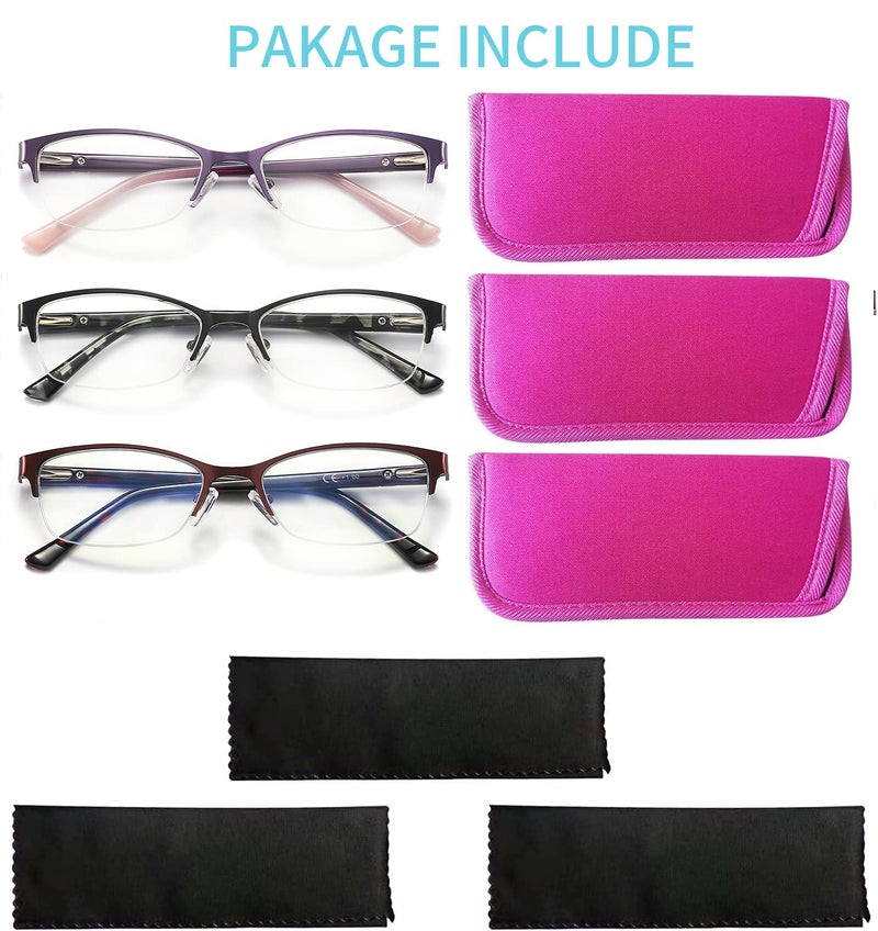 HOTJOJO 3 Pack Reading Glasses for Women Blue Light Blocking  Metal Oval Half Frame Womens Readers Glass with Spring Hinge  Anti Blue Ray Reduce Eye Strain Glare Headache(300 Magnification Strength) - Image 5