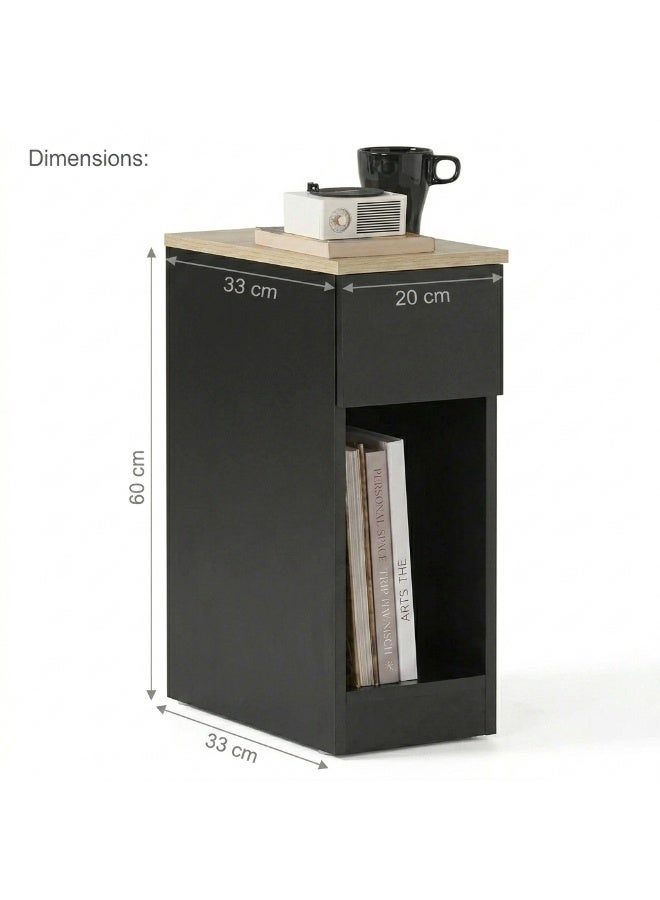Black Wooden Side Table Nightstand with 1 Drawer, 60x20x33cm - Image 2