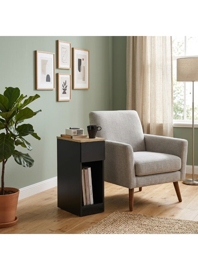 Black Wooden Side Table Nightstand with 1 Drawer, 60x20x33cm - Image 1