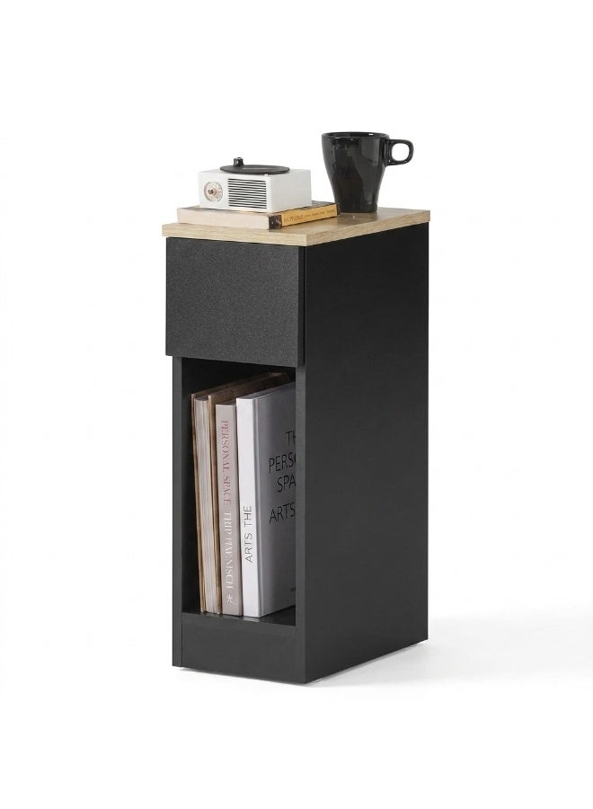 Black Wooden Side Table Nightstand with 1 Drawer, 60x20x33cm - Image 3
