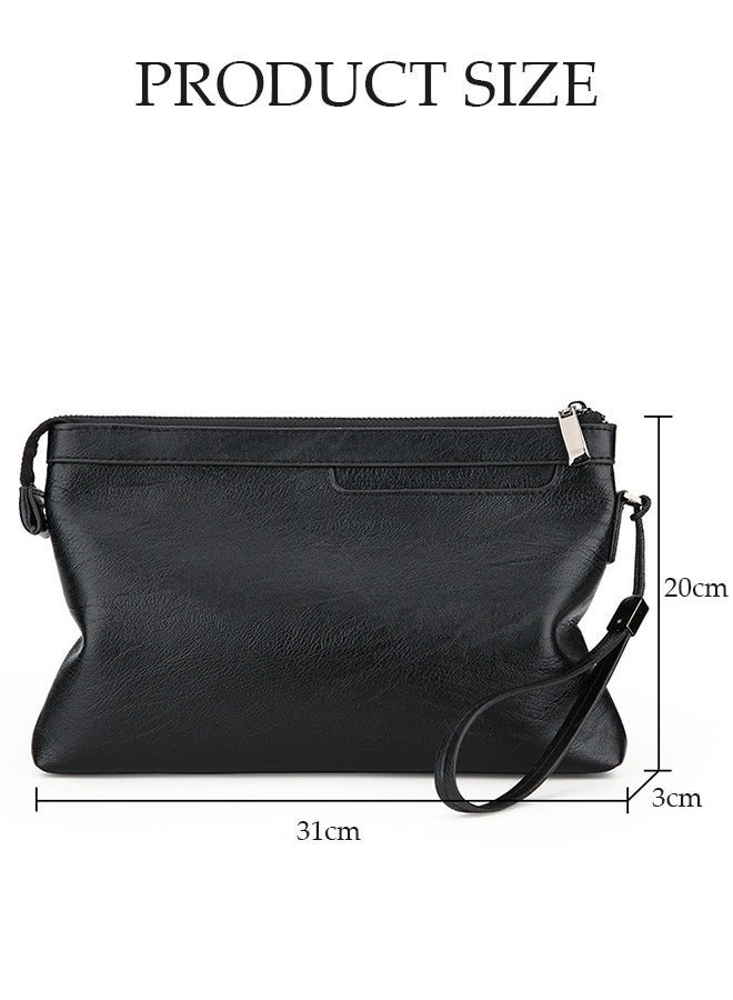 DUNISO Men's Clutch Bag Faux Leather Wallet Bag Large Capacity Light Weight Handbag Portable Envelope Phone Purse with Wrist Strap - Image 2