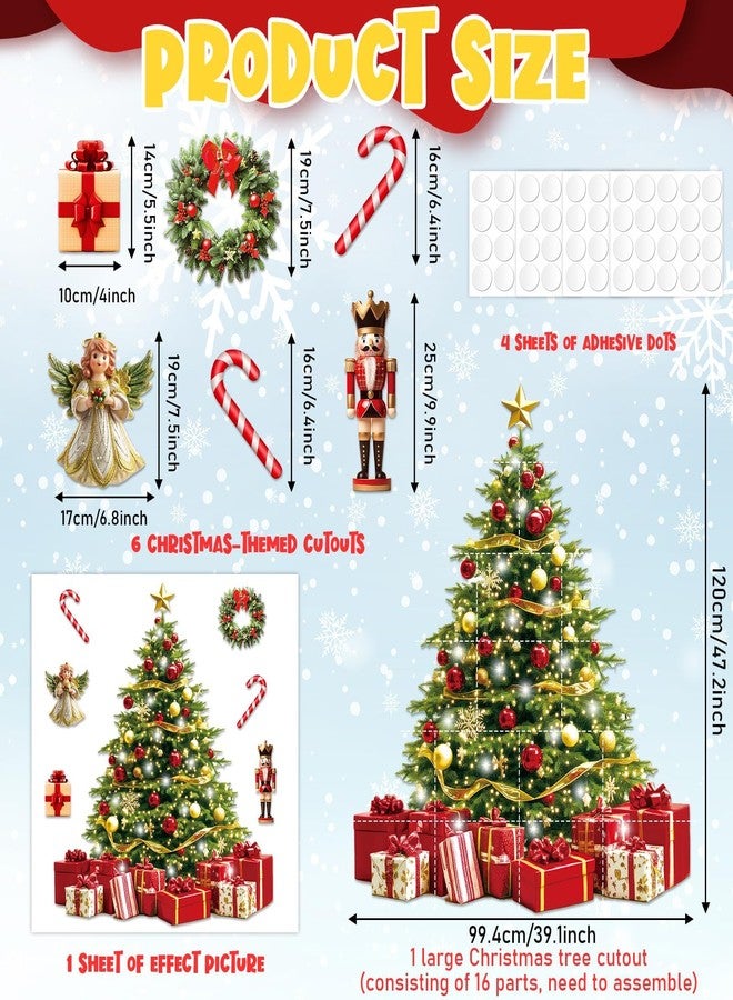 Lonfliness 3.9Ft Big Christmas Tree Bulletin Board Set Christmas Tree Classroom Bulletin Board Decoration with Paper Gift Box Candy Cane Wreath Cutouts for Xmas Holiday Home Office Chalkboard Wall Decoration - Image 2