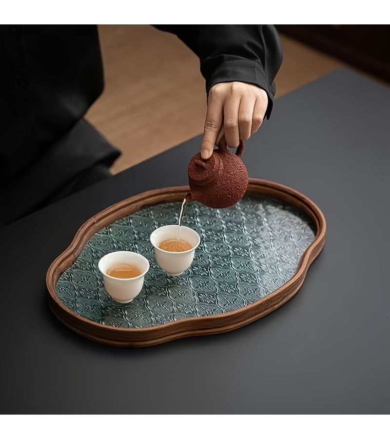 Transparent Green Vintage Glass Tray For Wedding Coffee Candy Display - Image 1
