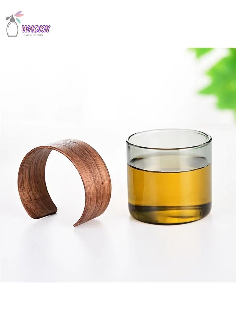WAOKN 6 Thickened Heat-Resistant Glass Set With Wood Ring, Sample Tea Cup At Home, Can Be Used To Drink Water, Tea, Coffee, 150 Ml  - Image 3