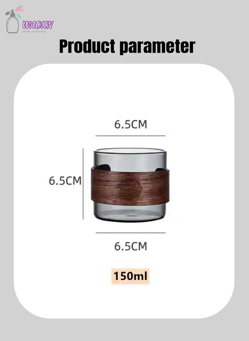 WAOKN 6 Thickened Heat-Resistant Glass Set With Wood Ring, Sample Tea Cup At Home, Can Be Used To Drink Water, Tea, Coffee, 150 Ml  - Image 2
