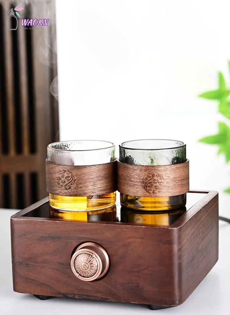 WAOKN 6 Thickened Heat-Resistant Glass Set With Wood Ring, Sample Tea Cup At Home, Can Be Used To Drink Water, Tea, Coffee, 150 Ml  - Image 4