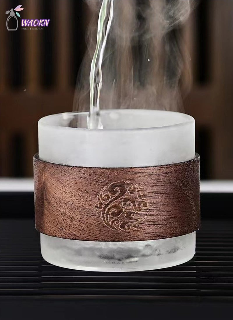 WAOKN 6 Thickened Heat-Resistant Glass Set With Wood Ring, Sample Tea Cup At Home, Can Be Used To Drink Water, Tea, Coffee, 150 Ml  - Image 5