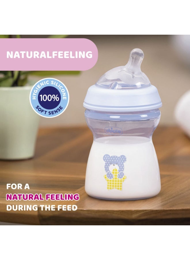 Chicco Natural Feeling PP Feeding Bottle I Double Anti-Colic Valve I Breast Like Latch I Soft Silicone I Food Grade I BPA Free I Wide Neck I 250ml, Medium Flow 2+ Months Blue 1Pc - Image 4