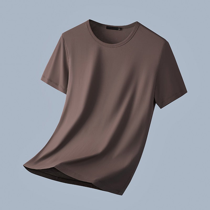 [Cool Antibacterial] Modal Ice Silk Crewneck Short Sleeve T-Shirt Men'S Base Shirt Summer Solid Color Ice Silk Half Sleeve T-Shirt - Image 1