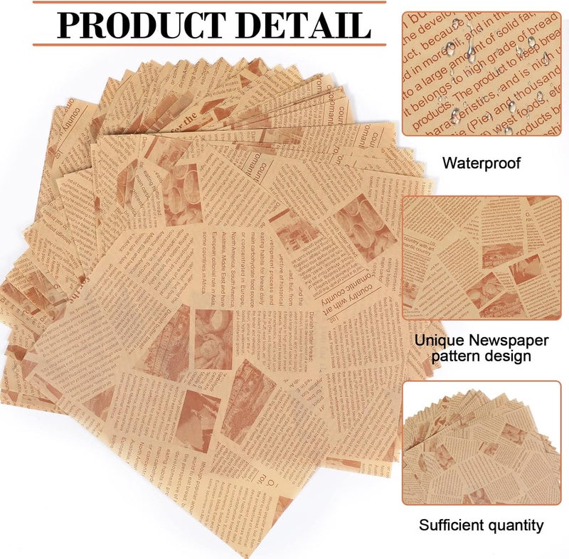 Epakh 600 Pcs Deli Wax Paper Sheets for Food Newspaper Sandwich Wrapping Paper Baking Newsprint Food Picnic Greaseproof Basket Liners Wax Wrapping Tissue 10 x 10 InchBrown  - Image 5
