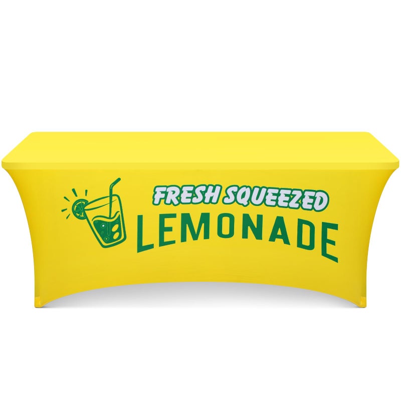 Oudain 6ft Lemonade Stand Supplies Tablecloth Stretch Spandex Table Cover Lemonade Stand Supplies for Standard Folding Tables Summer Party Table Cloths Universal Rectangular Fitted Protector(Yellow) - Image 1