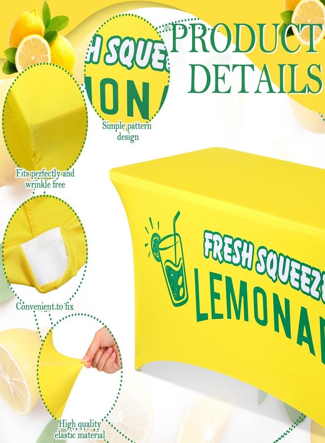Oudain 6ft Lemonade Stand Supplies Tablecloth Stretch Spandex Table Cover Lemonade Stand Supplies for Standard Folding Tables Summer Party Table Cloths Universal Rectangular Fitted Protector(Yellow) - Image 3