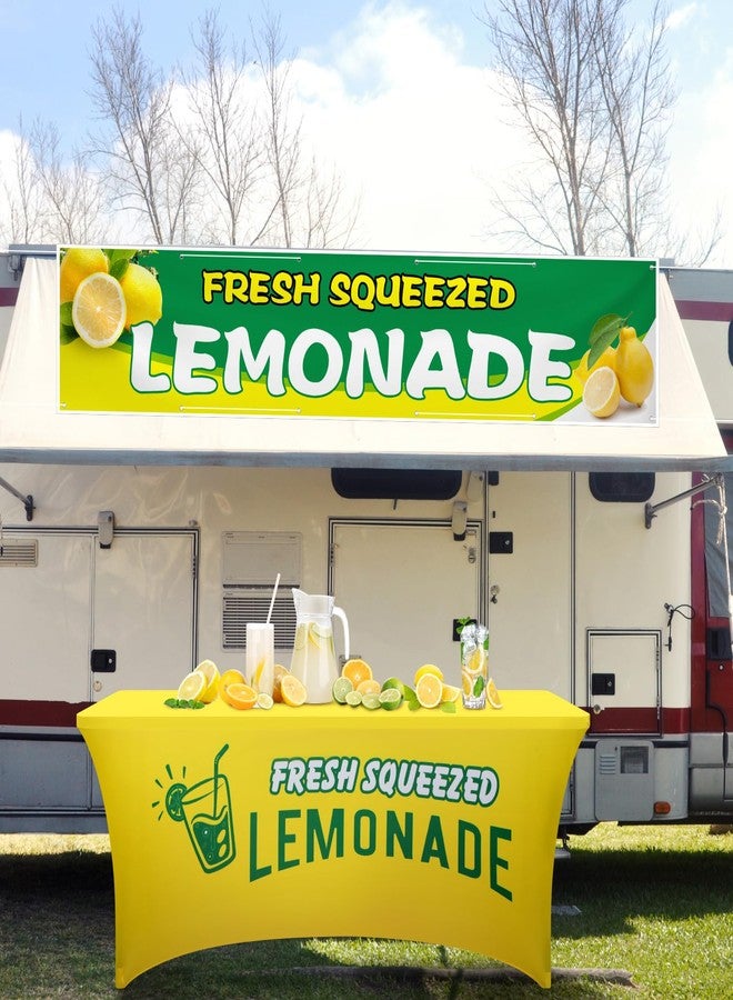 Oudain 6ft Lemonade Stand Supplies Tablecloth Stretch Spandex Table Cover Lemonade Stand Supplies for Standard Folding Tables Summer Party Table Cloths Universal Rectangular Fitted Protector(Yellow) - Image 5