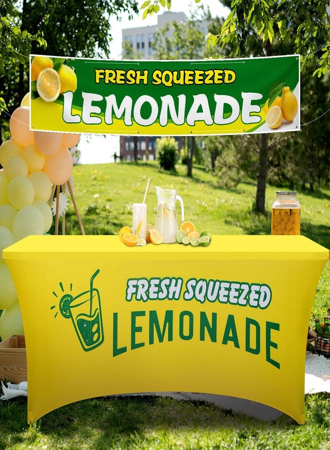 Oudain 6ft Lemonade Stand Supplies Tablecloth Stretch Spandex Table Cover Lemonade Stand Supplies for Standard Folding Tables Summer Party Table Cloths Universal Rectangular Fitted Protector(Yellow) - Image 4