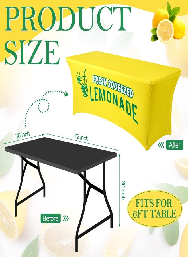 Oudain 6ft Lemonade Stand Supplies Tablecloth Stretch Spandex Table Cover Lemonade Stand Supplies for Standard Folding Tables Summer Party Table Cloths Universal Rectangular Fitted Protector(Yellow) - Image 2
