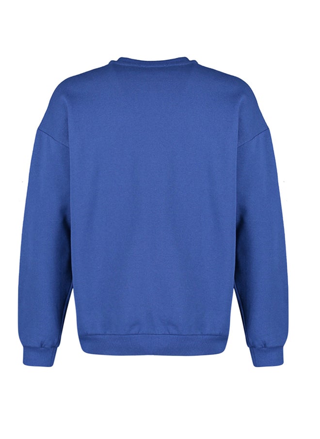 trendyol Navy Blue Oversize/Wide Cut Fit Animal Embroidered Fleece Sweatshirt TMNAW23SW00191  - Image 4