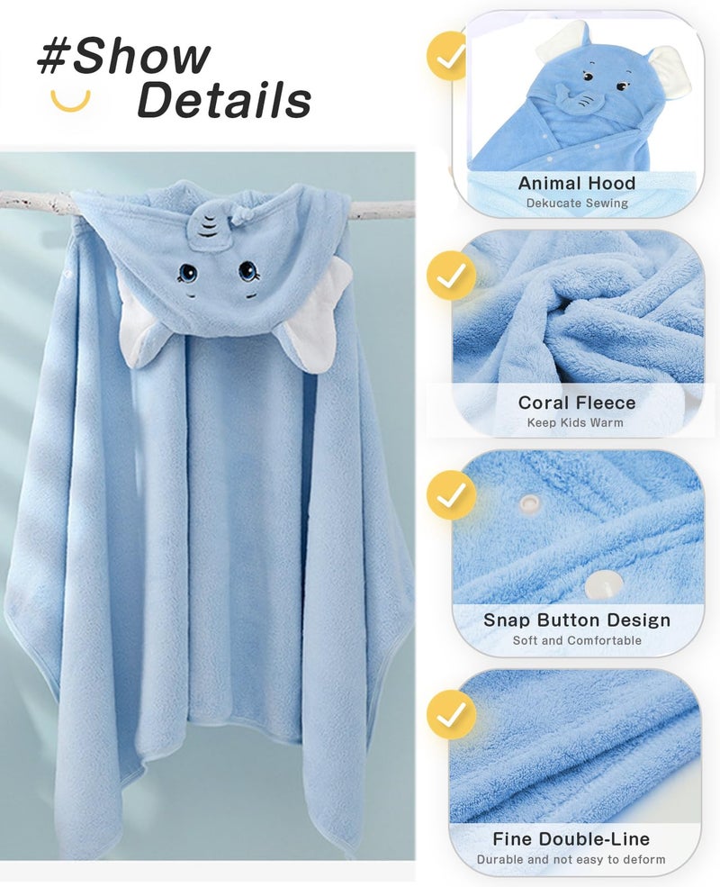 ROMASA Baby Bath Towel Hooded Ultra Soft Towel Highly Absorbent Bathrobe Blanket Toddlers Shower Gifts for Boys Girls-27.5" x 55" (Blue) - Image 3