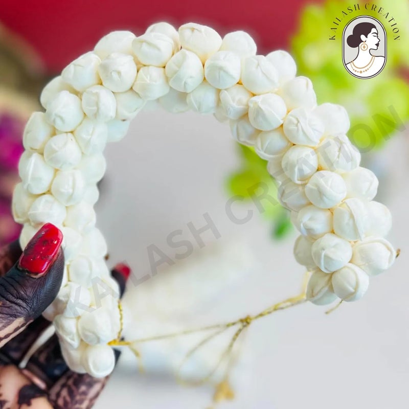 Kailash Creation Artificial Jasmine Mogra Flower Hair Gajra for Women and Girls | Reusable White Juda Garland for Bridal, Weddings, South Indian Festivals, Pooja, Temple Visits, Parties, Classical Dance (Bharatanatyam) Hairstyles (Pack of 2) - Image 5