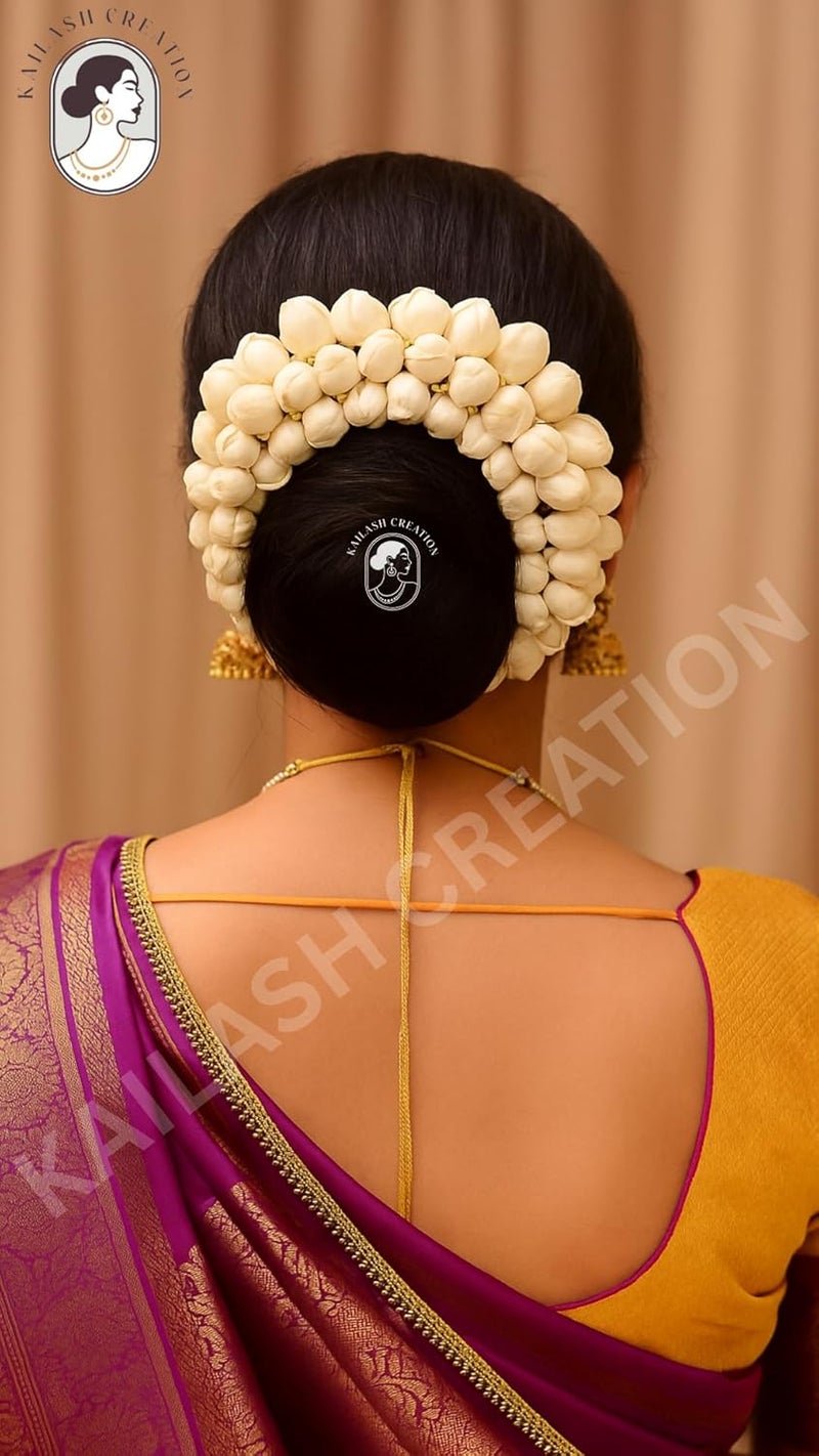 Kailash Creation Artificial Jasmine Mogra Flower Hair Gajra for Women and Girls | Reusable White Juda Garland for Bridal, Weddings, South Indian Festivals, Pooja, Temple Visits, Parties, Classical Dance (Bharatanatyam) Hairstyles (Pack of 2) - Image 2
